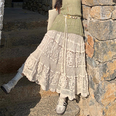 Retro Vacation Style Crocheted Hollow Skirt