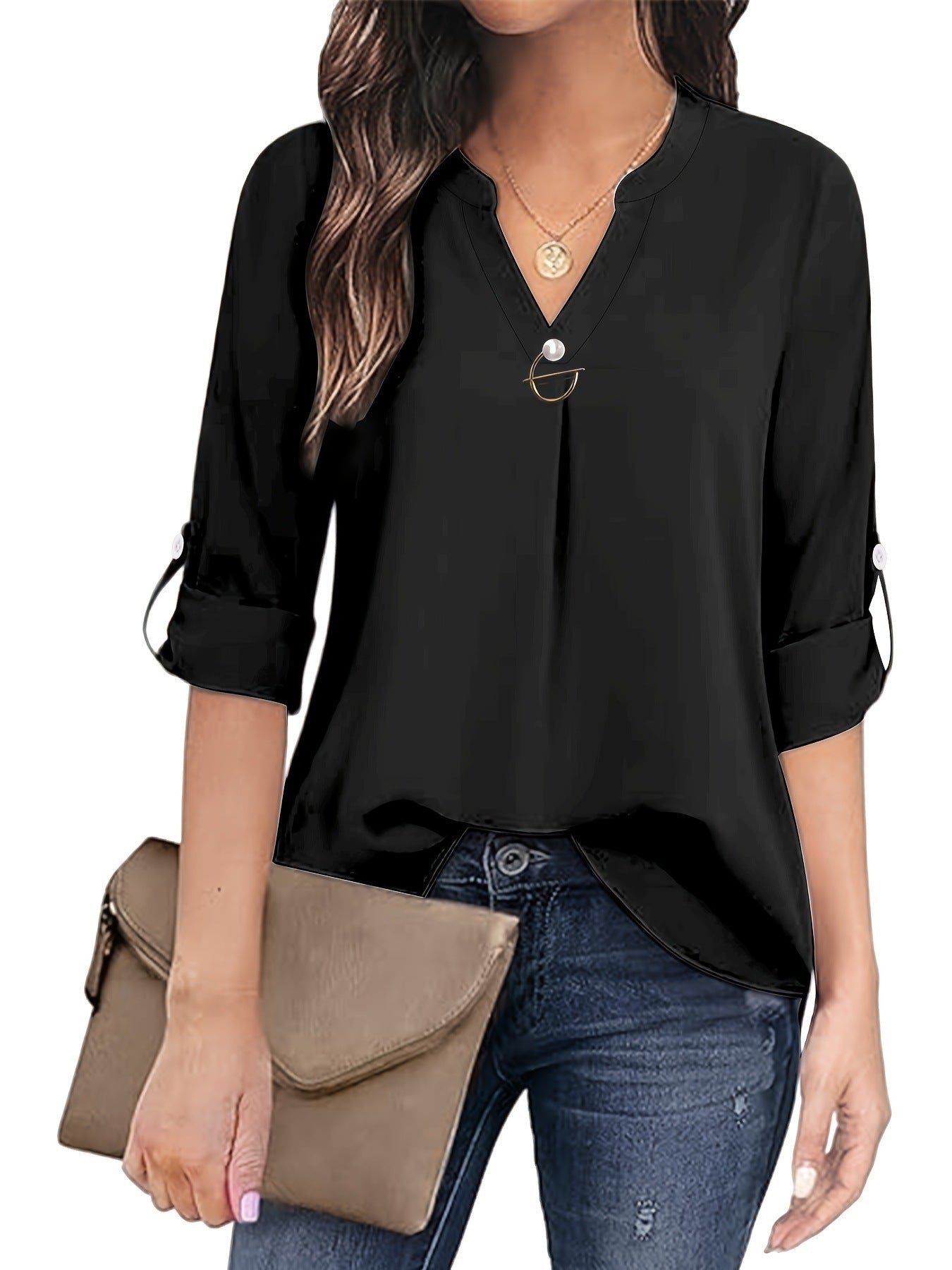 V-neck Shirt Long Sleeve With Cuff