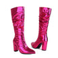 European And American Style Patent Leather Plaid Boots Pointed Toe Chunky Heel Women