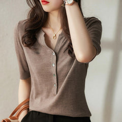 Knitwear Women's V-neck Fashion Half-open Collar Breasted Top