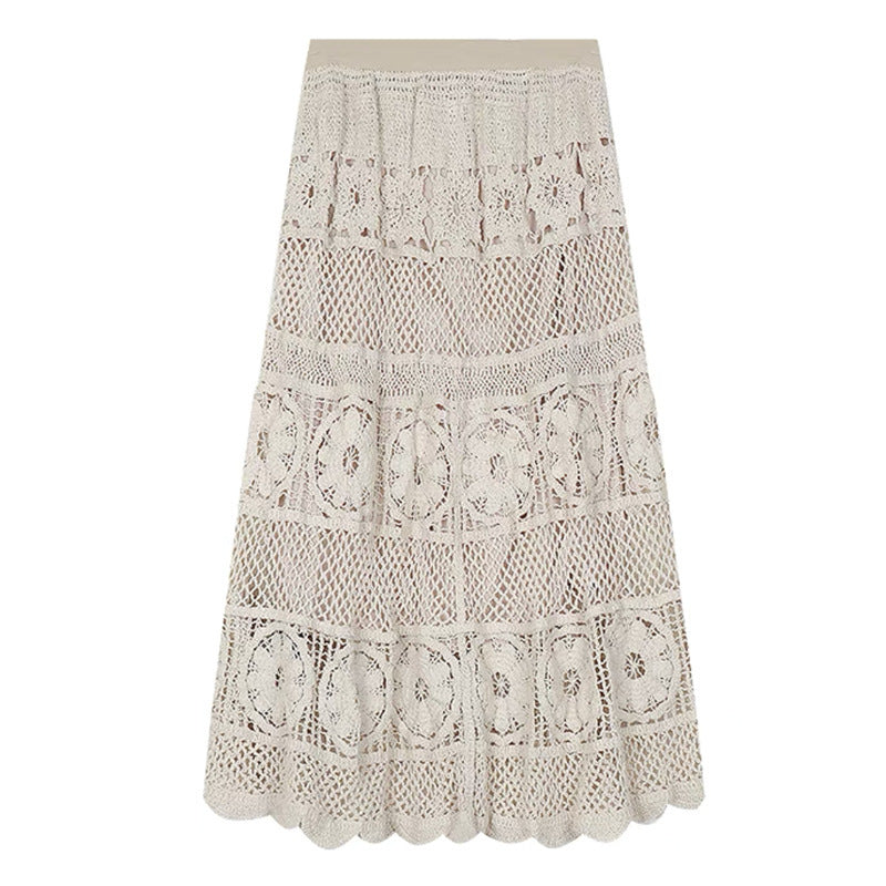 Retro Vacation Style Crocheted Hollow Skirt