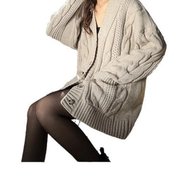 European And American Solid Color Cable-knit Sweater Knitted Cardigan Jacket