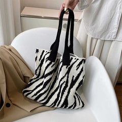 Zebra Pattern Knitted Bag Women