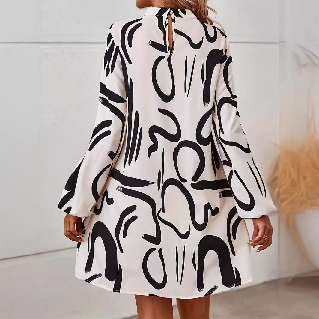 Lady Temperament Long-sleeve Round-collar Dress