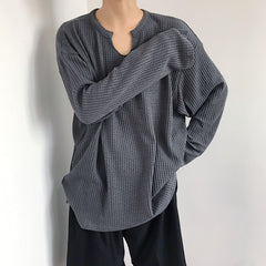 Waffle Long Sleeve Men's Loose Top