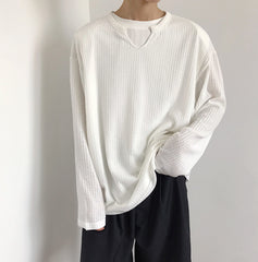 Waffle Long Sleeve Men's Loose Top