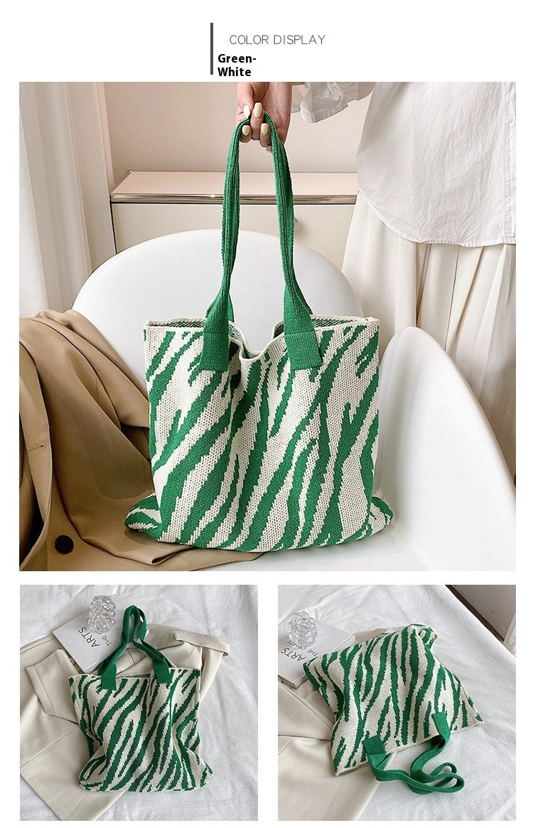 Zebra Pattern Knitted Bag Women