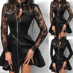 Fashion Dresses Women Lace Long Sleeve Zipper