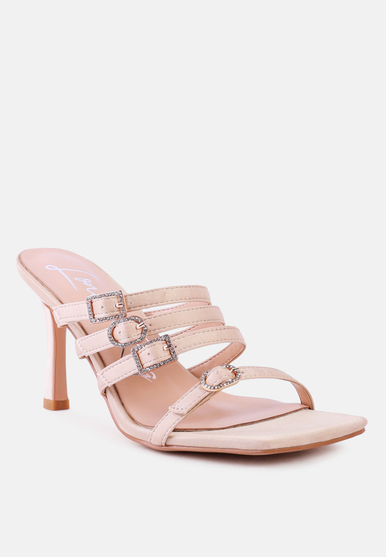 Times Up Diamante Buckle Mid Heel Sandals