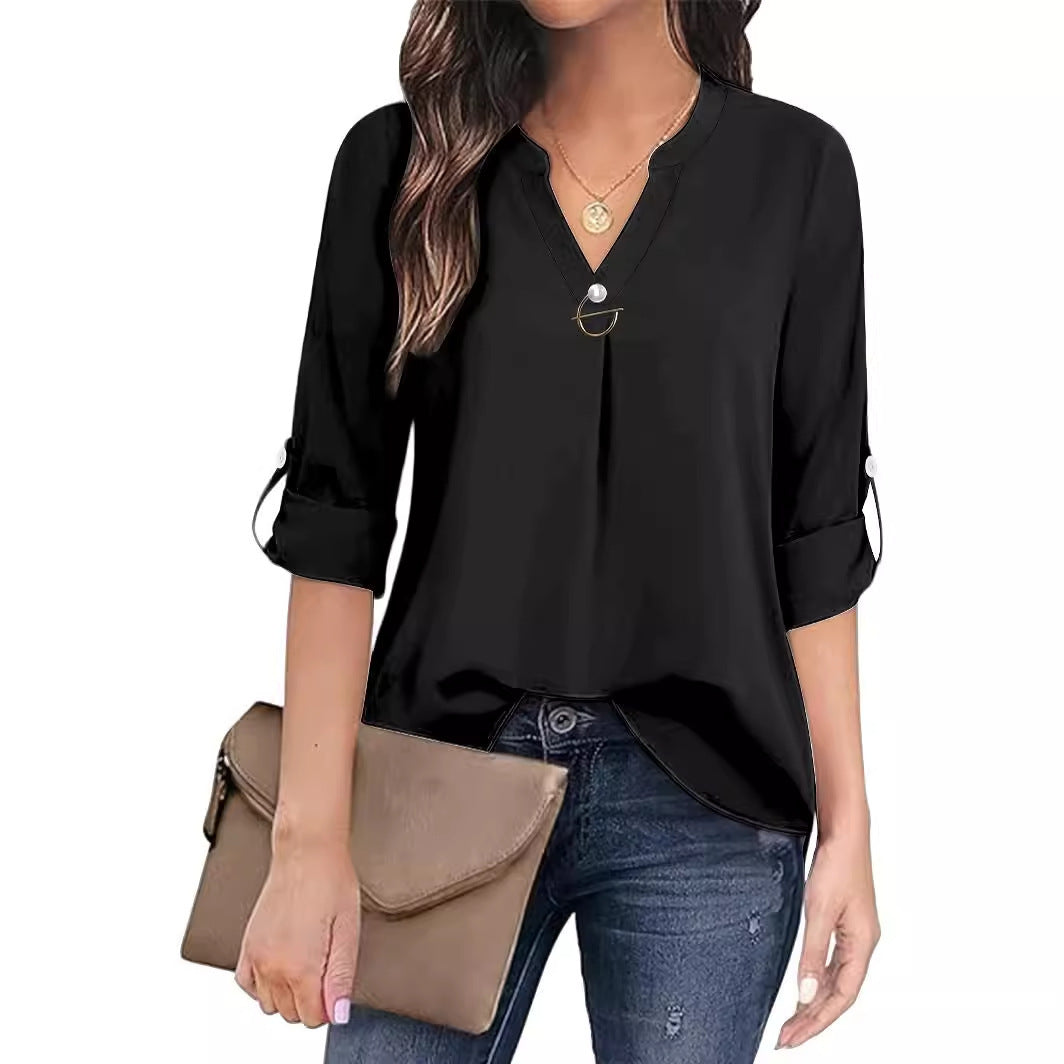 V-neck Shirt Long Sleeve With Cuff