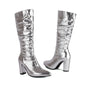 European And American Style Patent Leather Plaid Boots Pointed Toe Chunky Heel Women