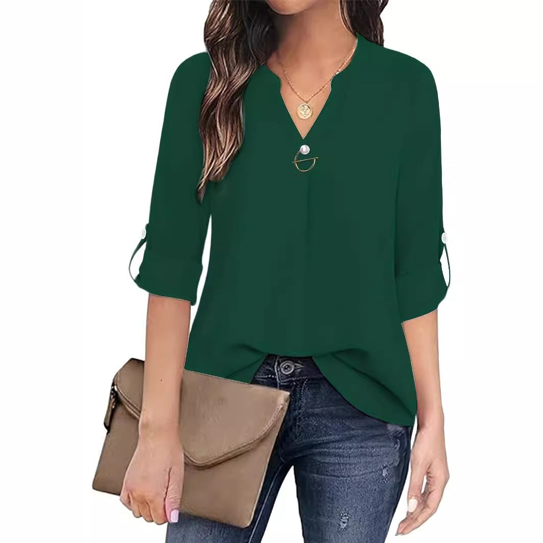 V-neck Shirt Long Sleeve With Cuff