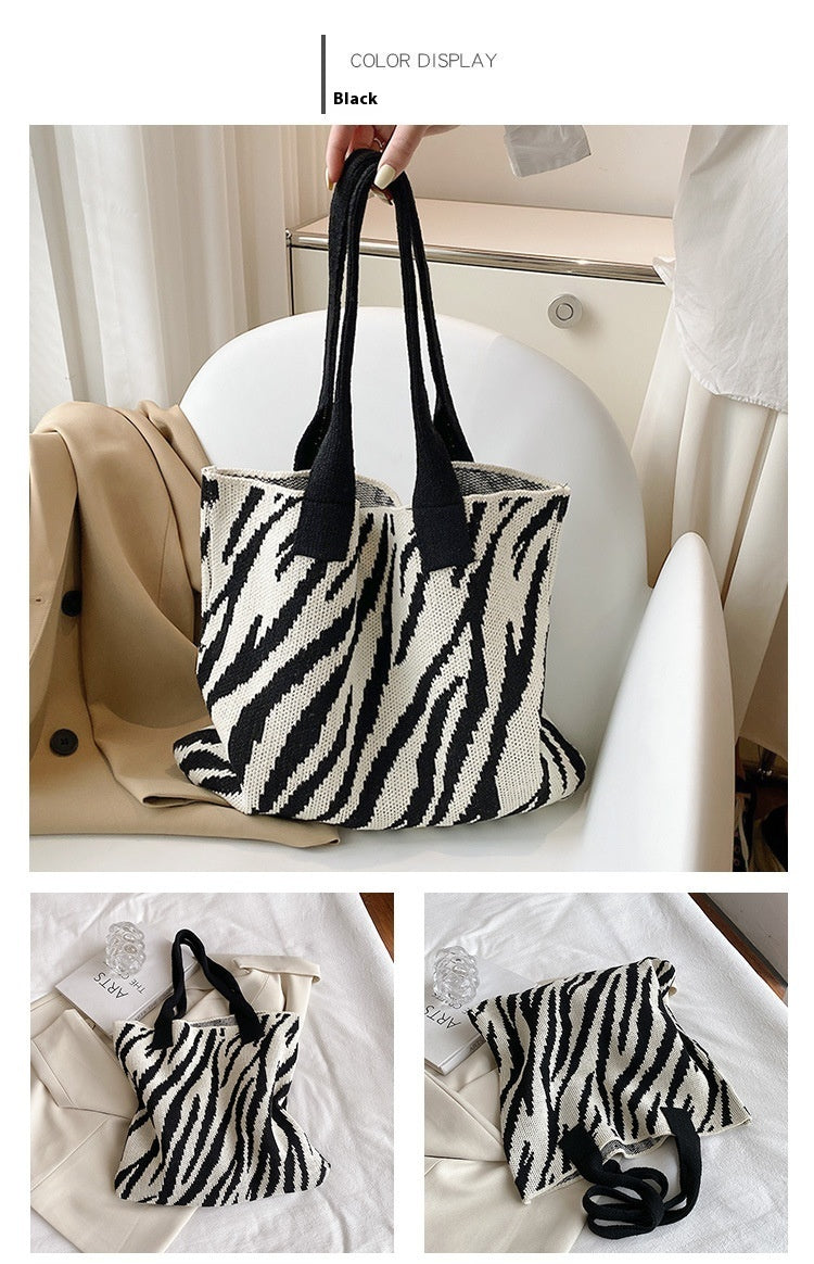 Zebra Pattern Knitted Bag Women