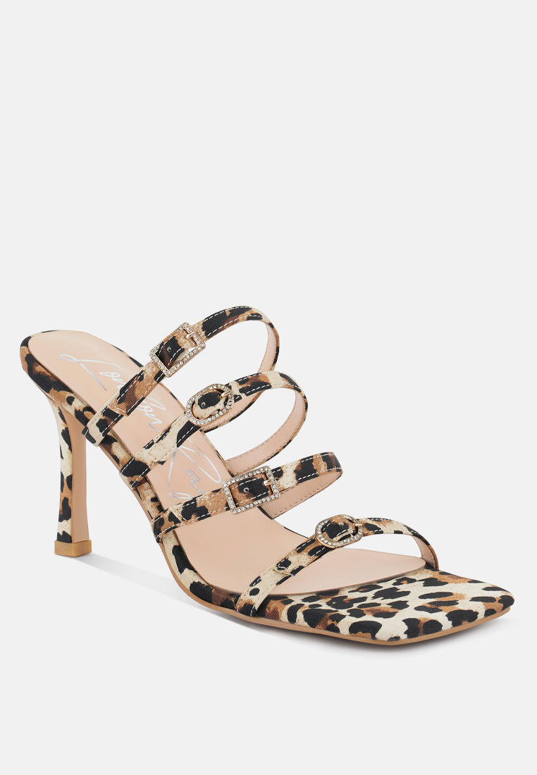 Times Up Diamante Buckle Mid Heel Sandals