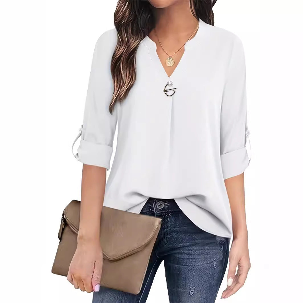 V-neck Shirt Long Sleeve With Cuff