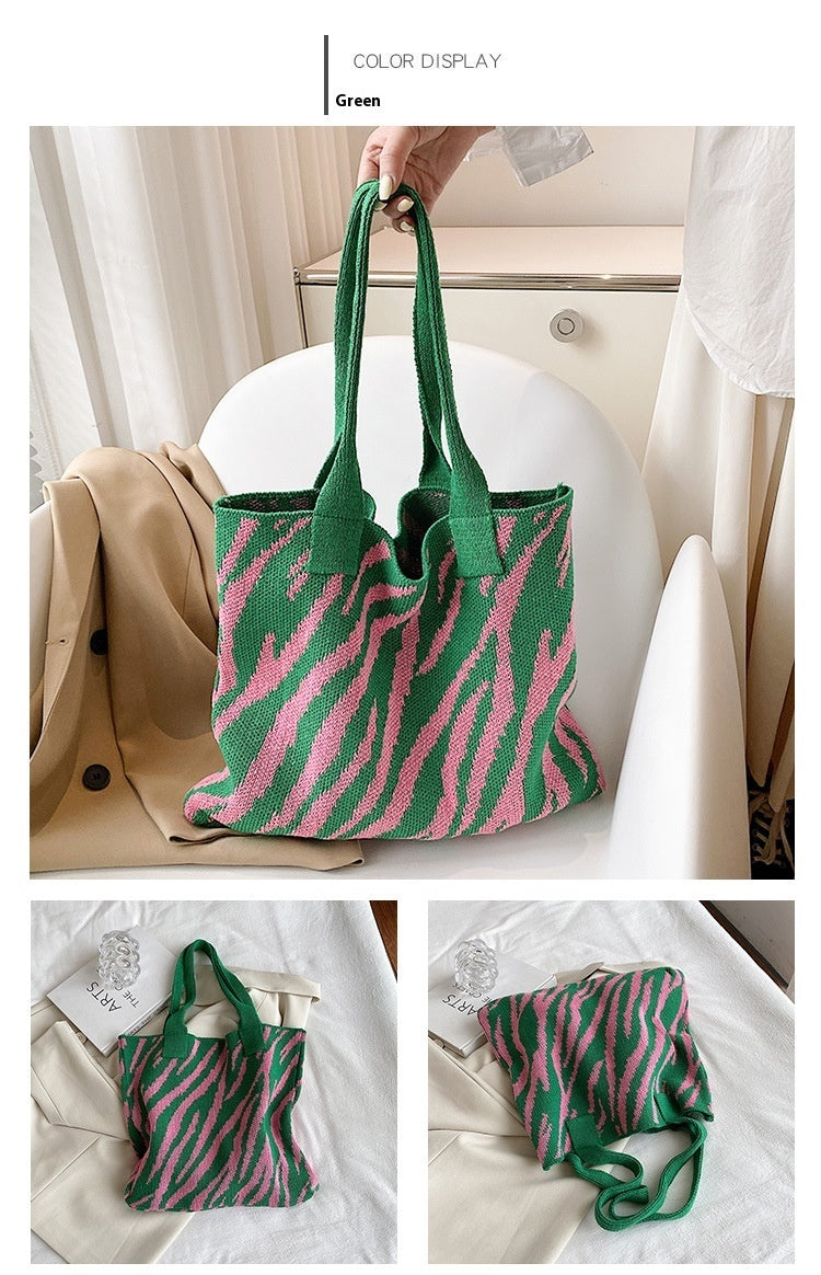 Zebra Pattern Knitted Bag Women